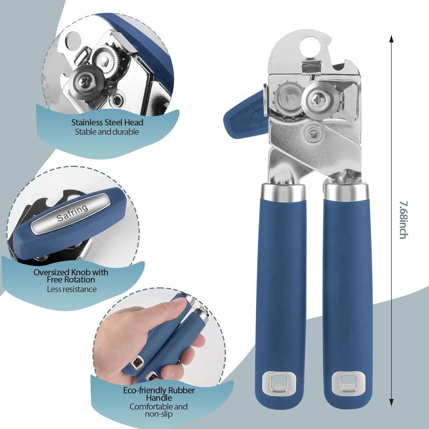 Can Opener Manual, Heavy Duty Handheld Strong Can Opener with Soft Touch Handle, Sharp Blade Smooth Edge, Can Openers with Multifunctional Bottle Opener, Beige
