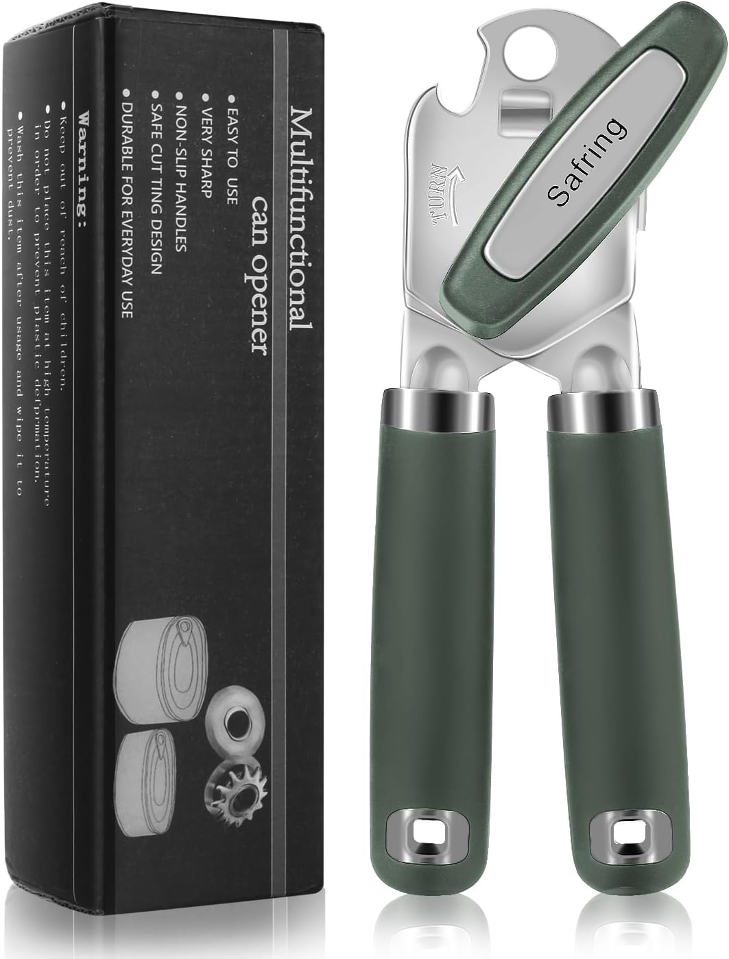 Can Opener Manual, Heavy Duty Handheld Strong Can Opener with Soft Touch Handle, Sharp Blade Smooth Edge, Can Openers with Multifunctional Bottle Opener, Beige