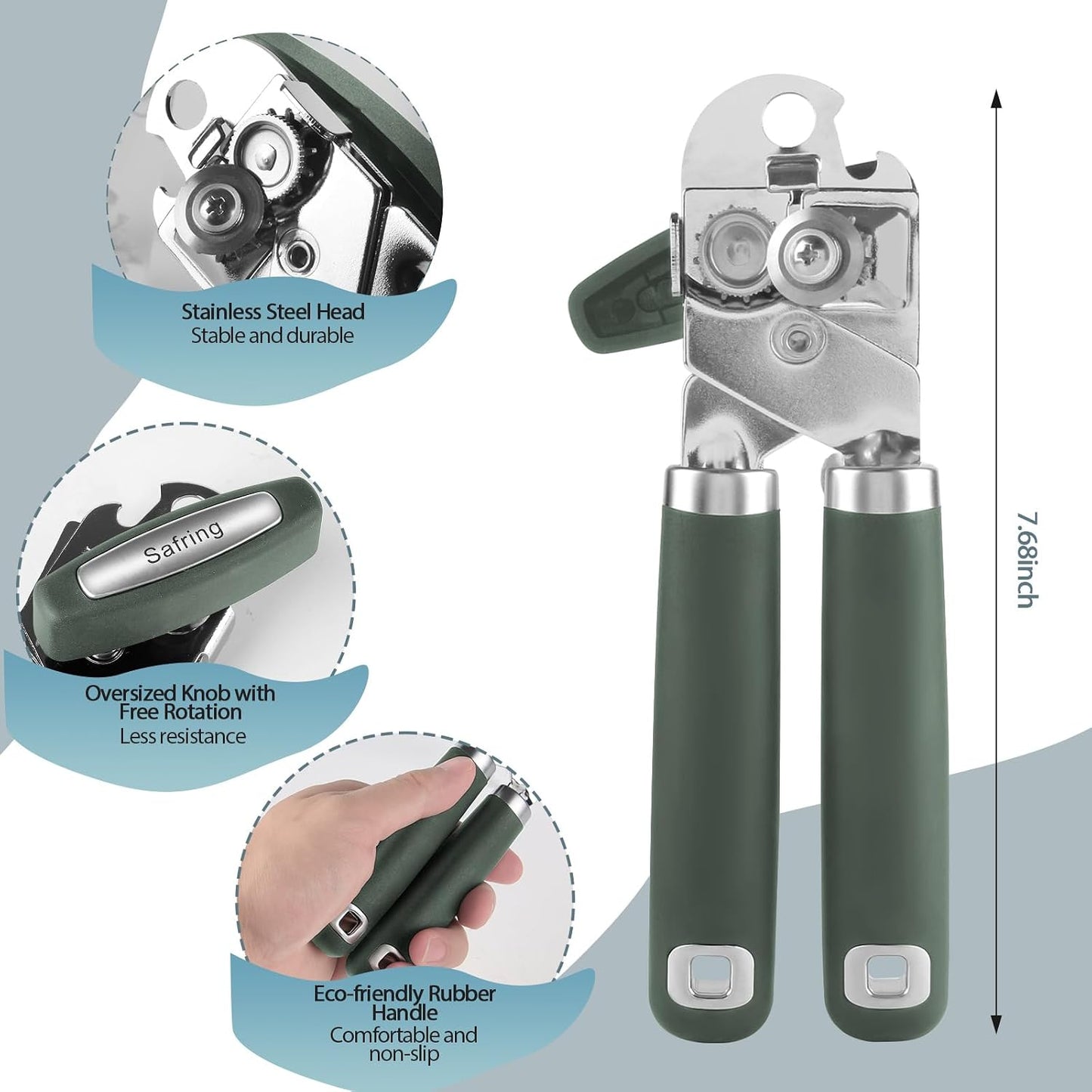 Can Opener Manual, Heavy Duty Handheld Strong Can Opener with Soft Touch Handle, Sharp Blade Smooth Edge, Can Openers with Multifunctional Bottle Opener, Beige