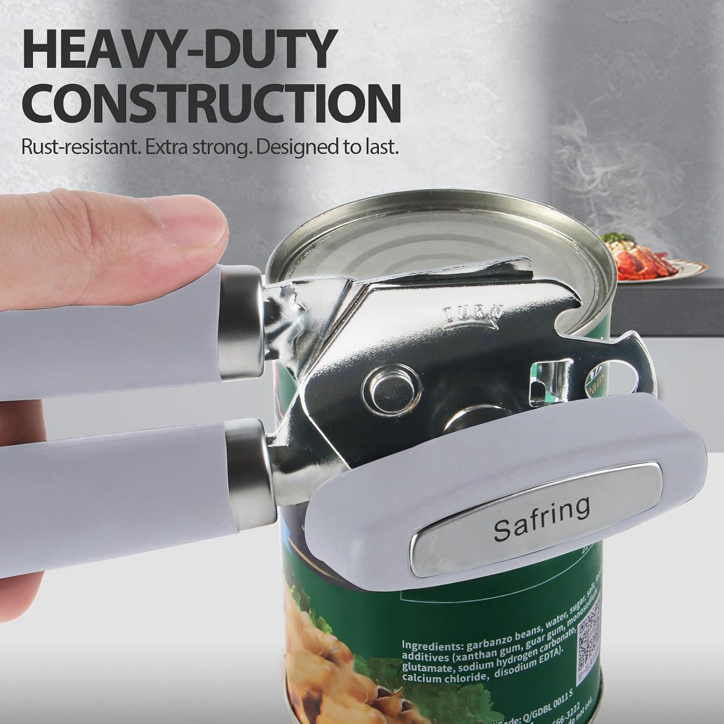 Can Opener Manual, Heavy Duty Handheld Strong Can Opener with Soft Touch Handle, Sharp Blade Smooth Edge, Can Openers with Multifunctional Bottle Opener, Beige