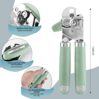 Can Opener Manual, Heavy Duty Handheld Strong Can Opener with Soft Touch Handle, Sharp Blade Smooth Edge, Can Openers with Multifunctional Bottle Opener, Beige