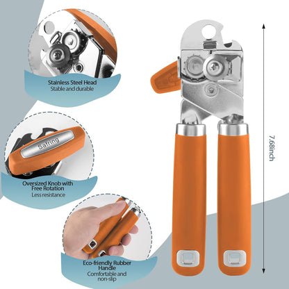 Can Opener Manual, Heavy Duty Handheld Strong Can Opener with Soft Touch Handle, Sharp Blade Smooth Edge, Can Openers with Multifunctional Bottle Opener, Beige