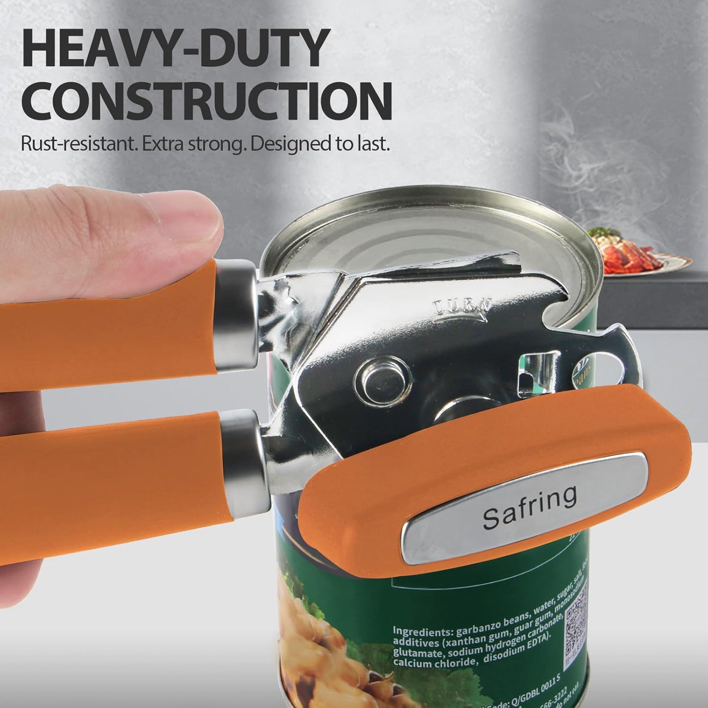 Can Opener Manual, Heavy Duty Handheld Strong Can Opener with Soft Touch Handle, Sharp Blade Smooth Edge, Can Openers with Multifunctional Bottle Opener, Beige