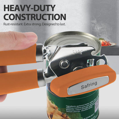 Can Opener Manual, Heavy Duty Handheld Strong Can Opener with Soft Touch Handle, Sharp Blade Smooth Edge, Can Openers with Multifunctional Bottle Opener, Beige