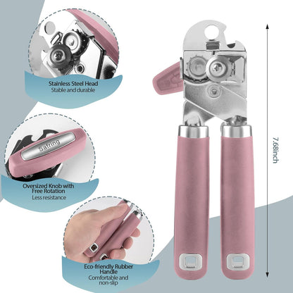 Can Opener Manual, Heavy Duty Handheld Strong Can Opener with Soft Touch Handle, Sharp Blade Smooth Edge, Can Openers with Multifunctional Bottle Opener, Beige