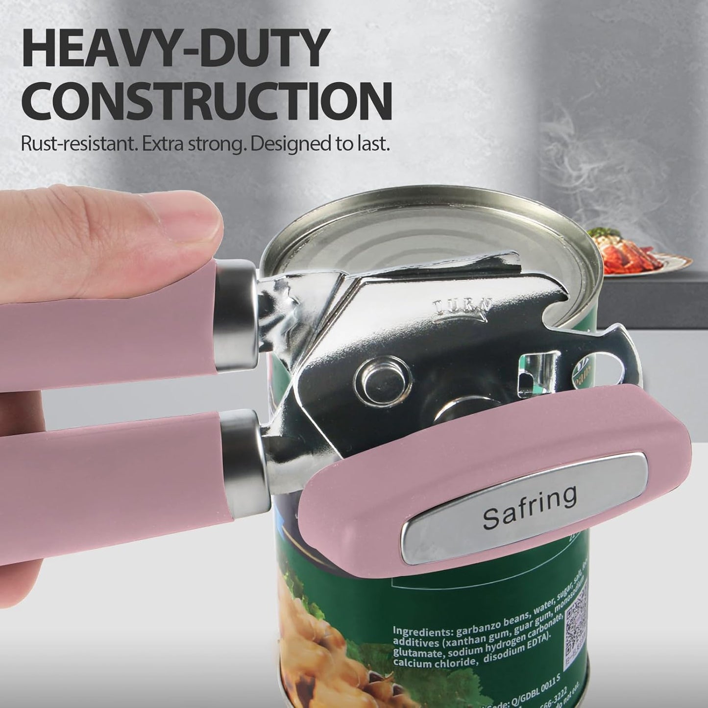 Can Opener Manual, Heavy Duty Handheld Strong Can Opener with Soft Touch Handle, Sharp Blade Smooth Edge, Can Openers with Multifunctional Bottle Opener, Beige