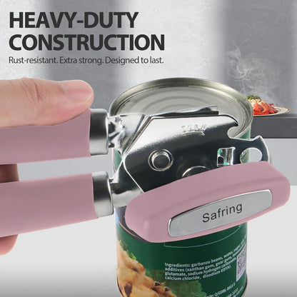 Can Opener Manual, Heavy Duty Handheld Strong Can Opener with Soft Touch Handle, Sharp Blade Smooth Edge, Can Openers with Multifunctional Bottle Opener, Beige