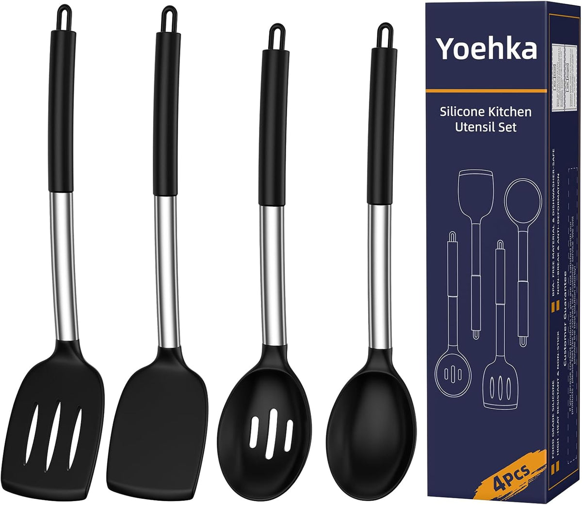 Silicone Cooking Utensils Set, 4Pcs Spatula and Spoon Set, Black