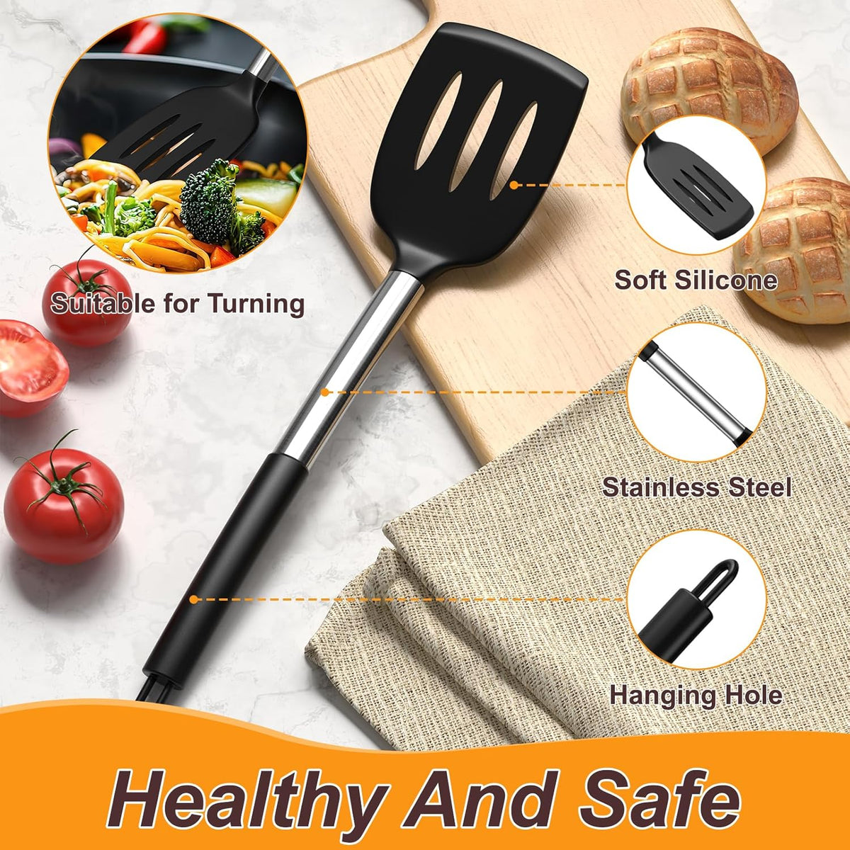 Silicone Cooking Utensils Set, 4Pcs Spatula and Spoon Set, Black