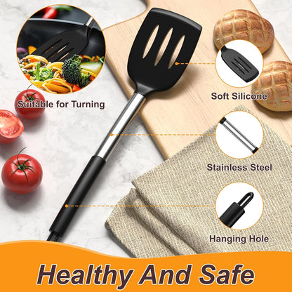 Silicone Cooking Utensils Set, 4Pcs Spatula and Spoon Set, Black