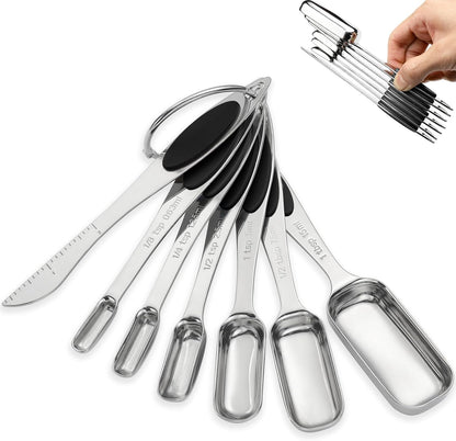 Magnetic Measuring Spoons Set of 7,Stainless Steel Measuring Spoons