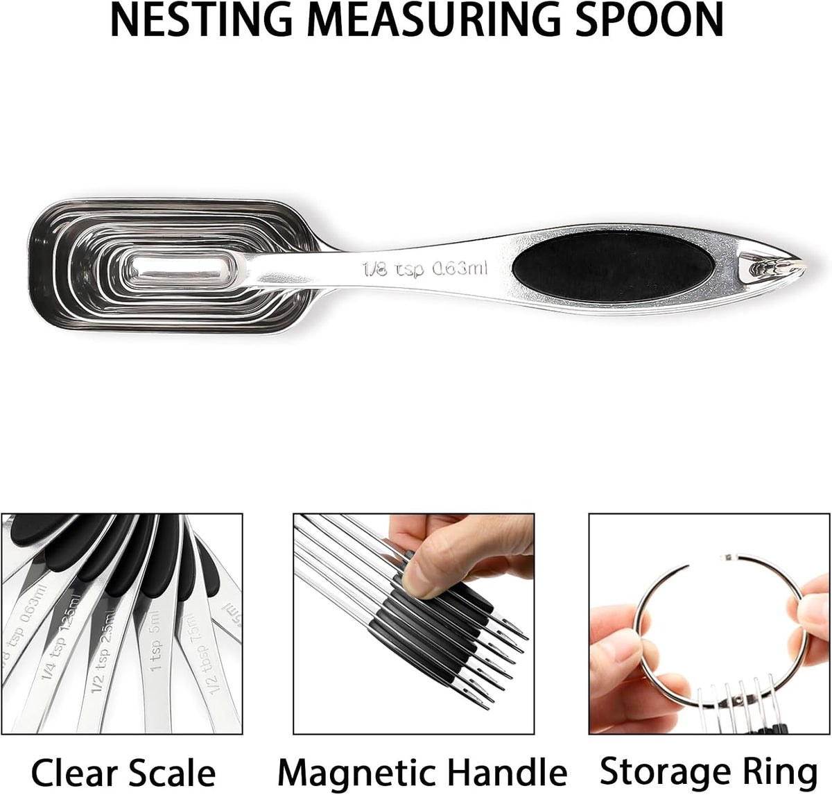 Magnetic Measuring Spoons Set of 7,Stainless Steel Measuring Spoons
