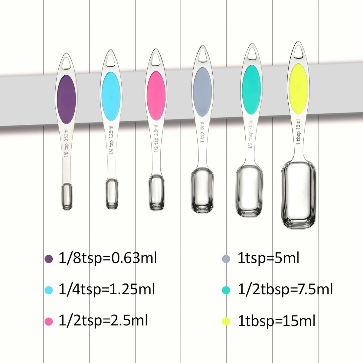 Magnetic Measuring Spoons Set of 7,Stainless Steel Measuring Spoons