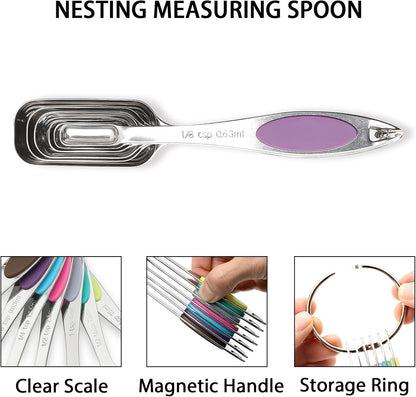 Magnetic Measuring Spoons Set of 7,Stainless Steel Measuring Spoons