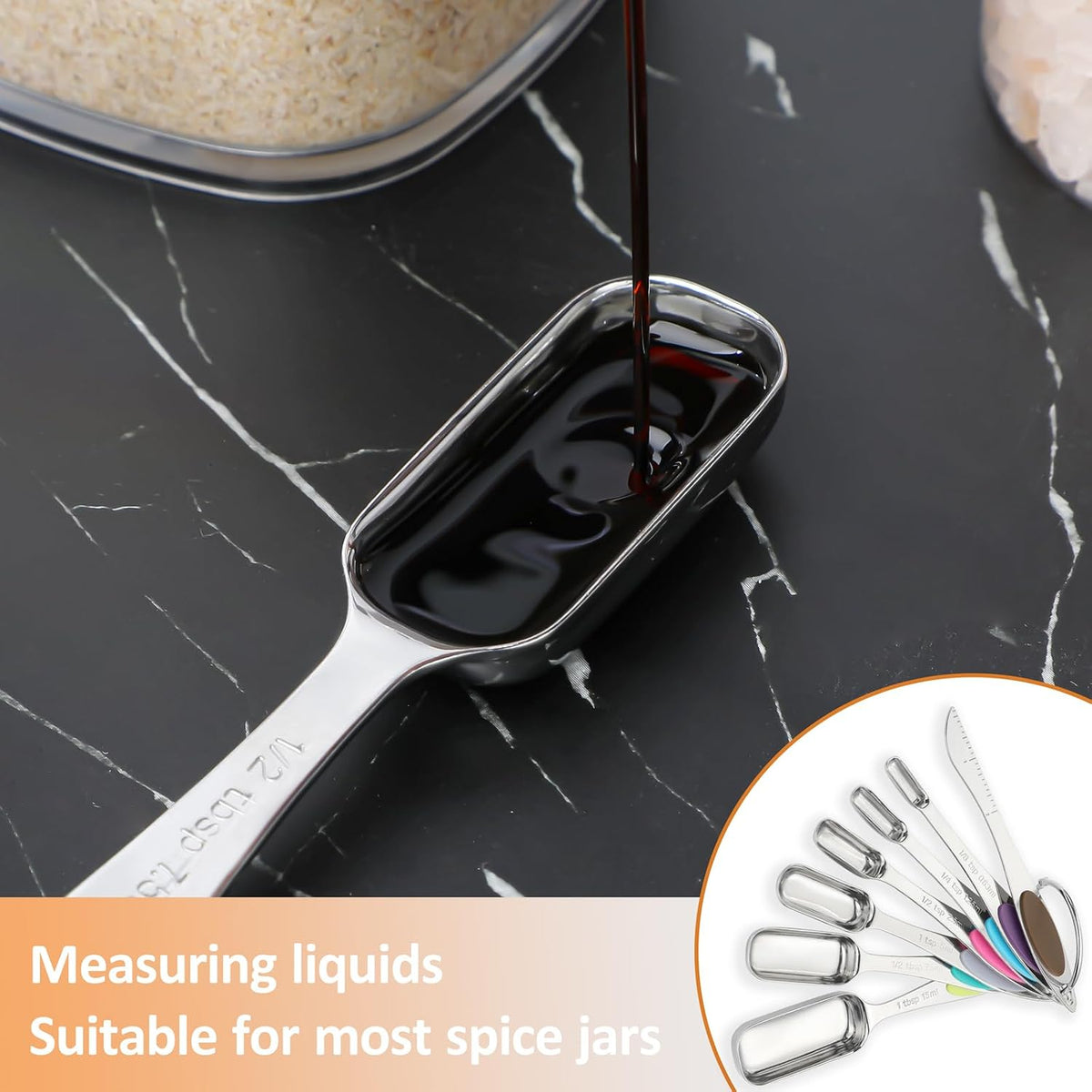 Magnetic Measuring Spoons Set of 7,Stainless Steel Measuring Spoons