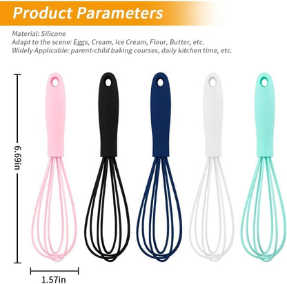5 Pcs Silicone Mini Whisk,Stainless Steel Dough Small Whisk