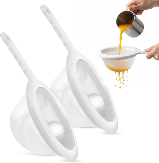 2PCS Fine Mesh Strainer Plastic Juice Strainer Plastic Mesh Colander with Handle Yogurt Mesh-Sieve Nylon Mesh-Strainer Net Strainers 120/200 Meshes Kitchen Sieve Filter for Tea Coffee Nut Milk Juice