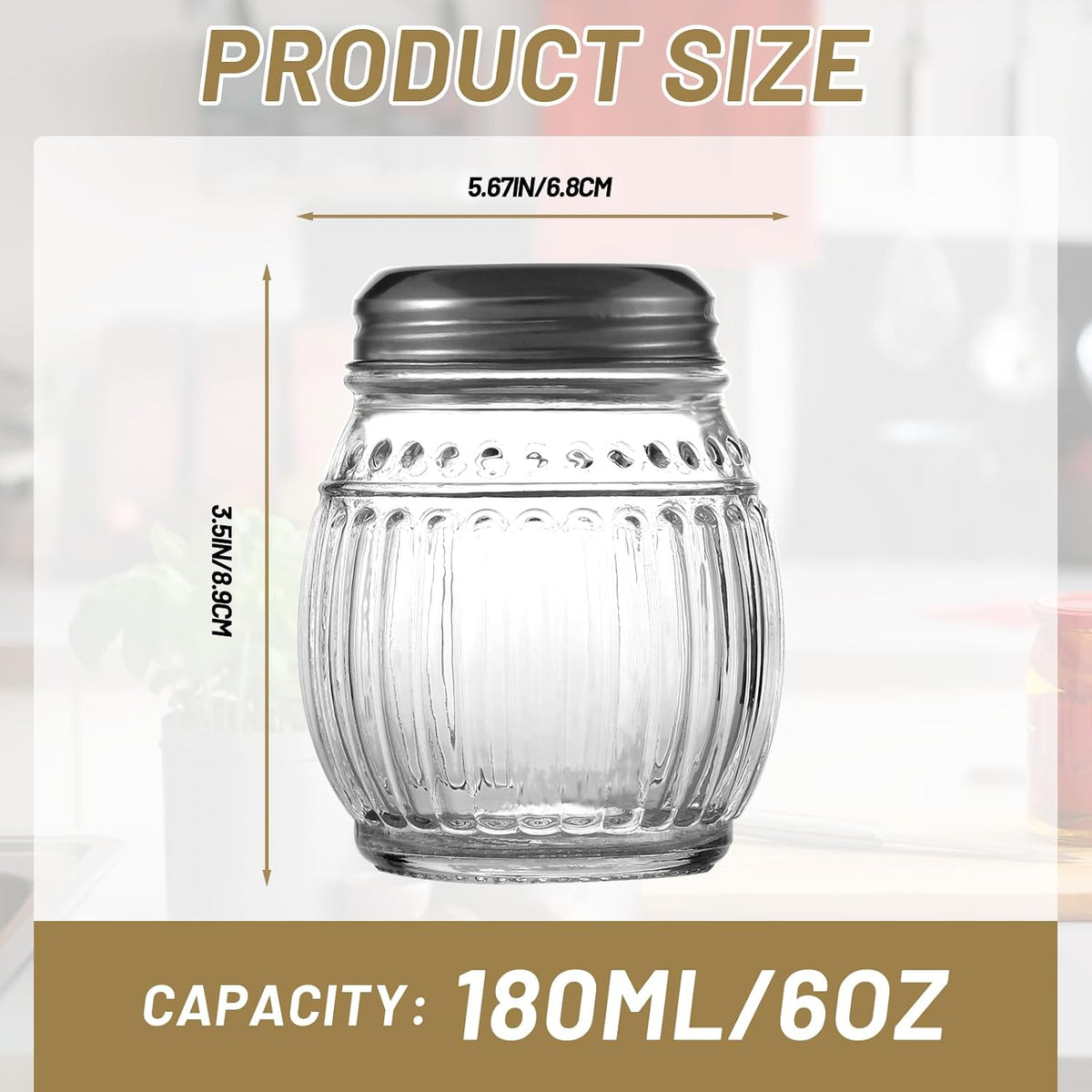 Cheese and Pepper Shakers Set of 2, 6oz Glass Spice Shakers with Perforated and Slotted Top (Clear)