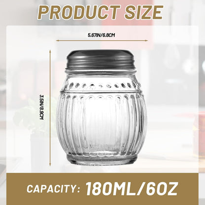 Cheese and Pepper Shakers Set of 2, 6oz Glass Spice Shakers with Perforated and Slotted Top (Clear)