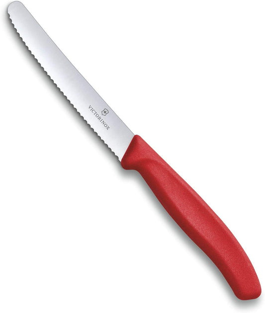 Swiss Classic 4.3 In Tomato and Table Knife,Serrated Blade, Red | stainless steel blade for precision cutting of soft-skin fruits and vegetables. Ergonomic non-slip handle.