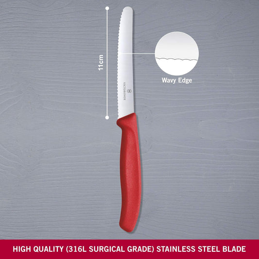 Swiss Classic 4.3 In Tomato and Table Knife,Serrated Blade, Red | stainless steel blade for precision cutting of soft-skin fruits and vegetables. Ergonomic non-slip handle.