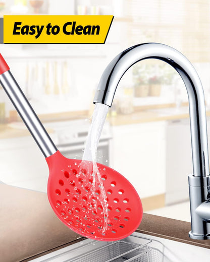 Silicone Kitchen Ladle Strainer, 2 Pack, Black-Red