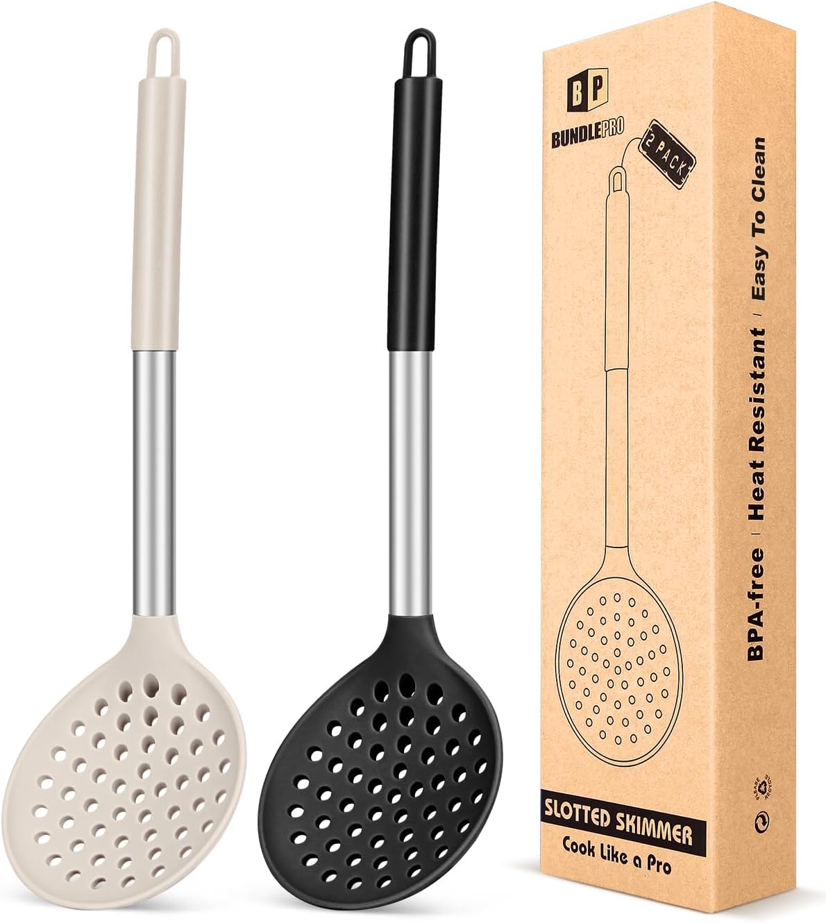 Silicone Kitchen Ladle Strainer, 2 Pack, Black-Red
