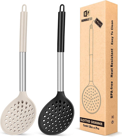 Silicone Kitchen Ladle Strainer, 2 Pack, Black-Red