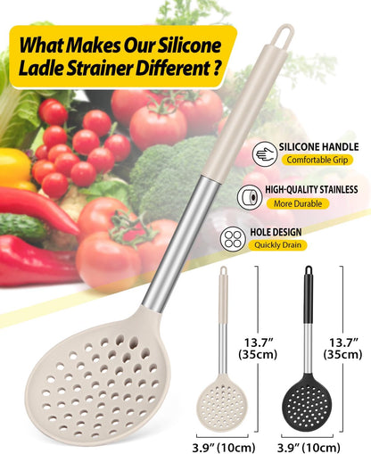 Silicone Kitchen Ladle Strainer, 2 Pack, Black-Red