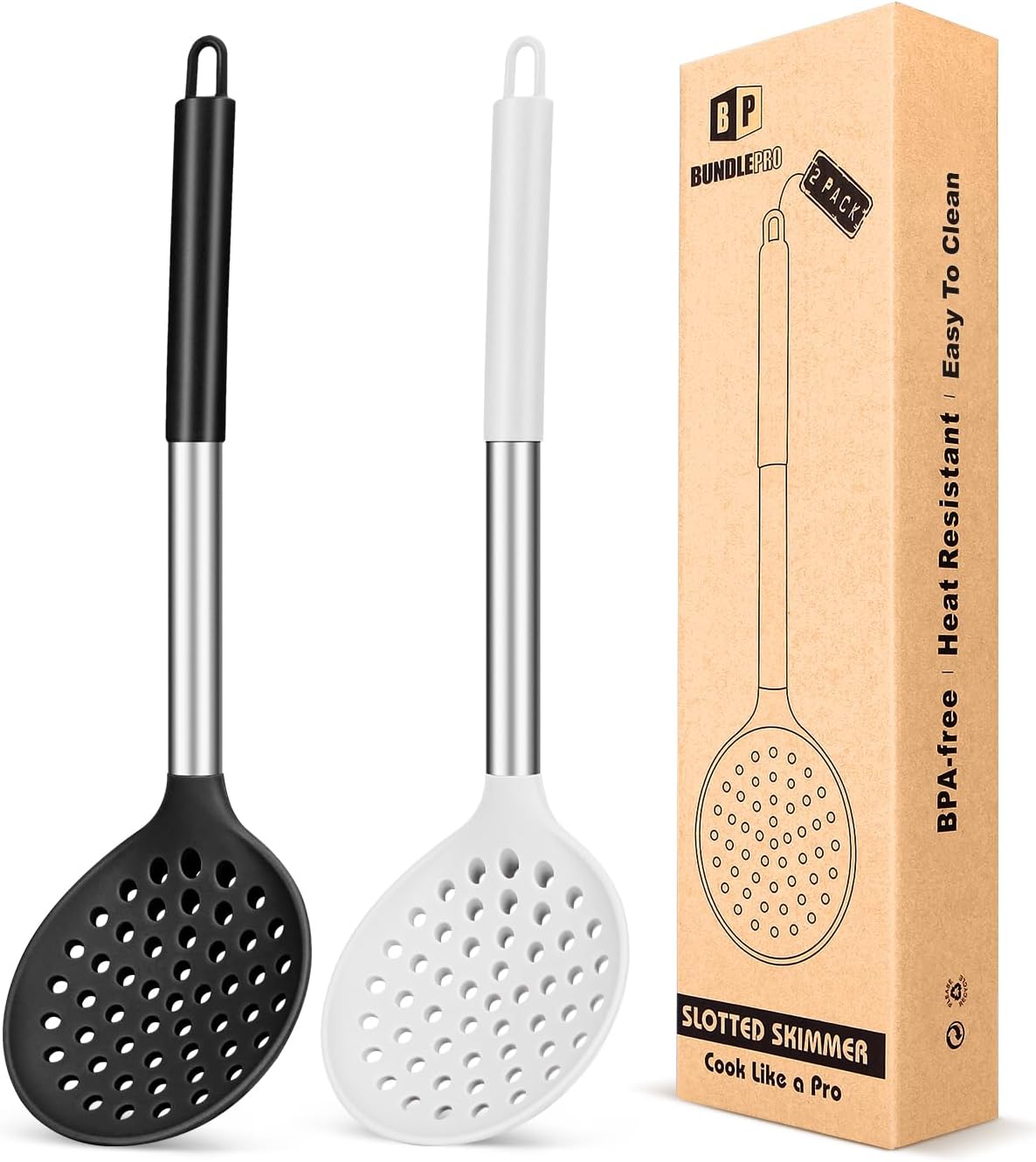 Silicone Kitchen Ladle Strainer, 2 Pack, Black-Red