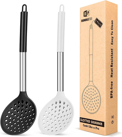 Silicone Kitchen Ladle Strainer, 2 Pack, Black-Red
