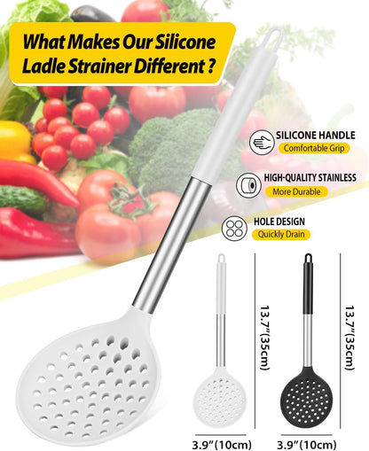 Silicone Kitchen Ladle Strainer, 2 Pack, Black-Red