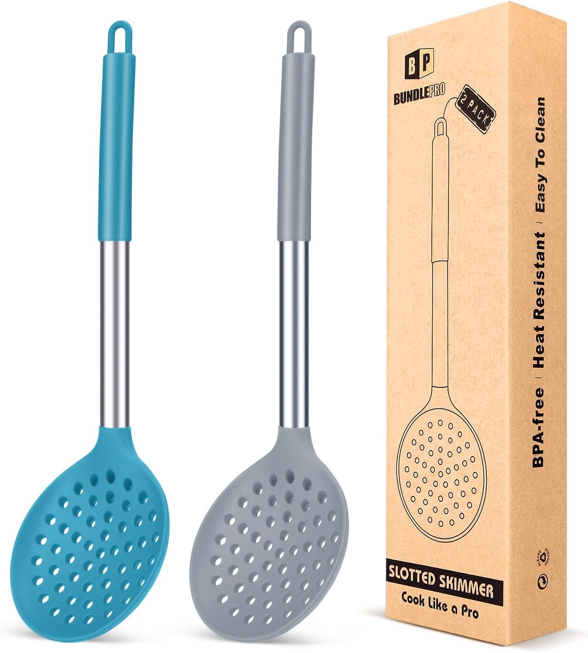 Silicone Kitchen Ladle Strainer, 2 Pack, Black-Red