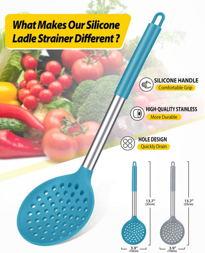 Silicone Kitchen Ladle Strainer, 2 Pack, Black-Red