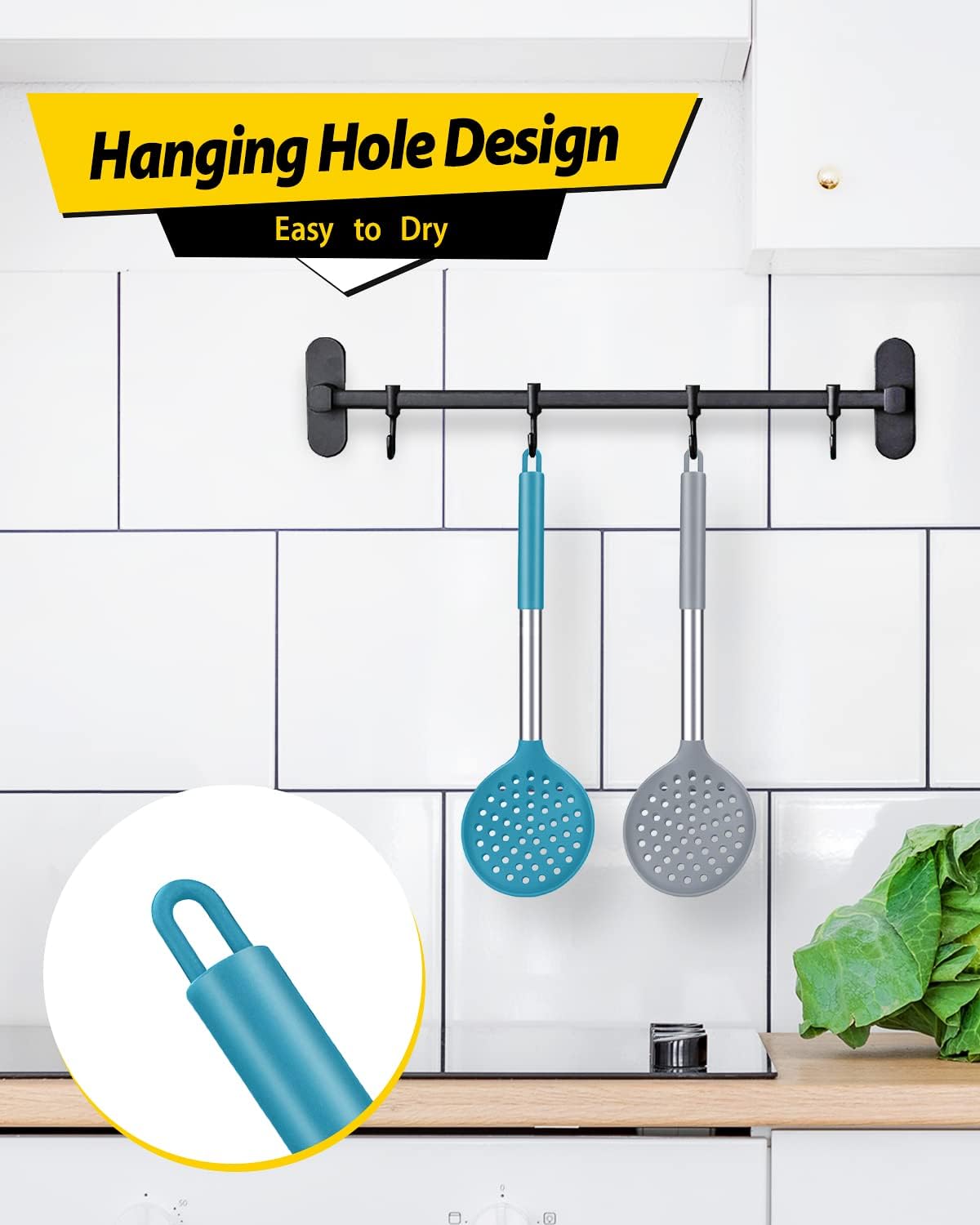 Silicone Kitchen Ladle Strainer, 2 Pack, Black-Red