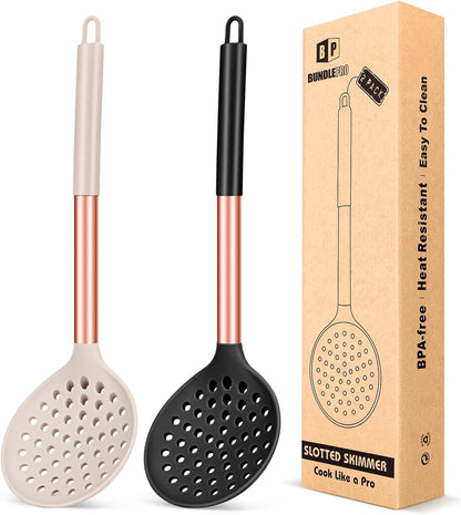 Silicone Kitchen Ladle Strainer, 2 Pack, Black-Red