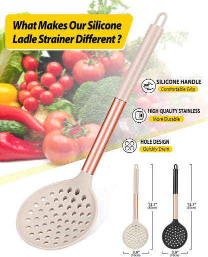Silicone Kitchen Ladle Strainer, 2 Pack, Black-Red