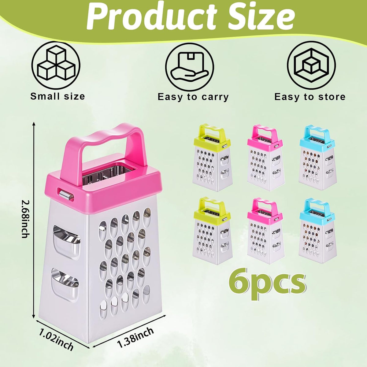 6 Pcs Mini Cheese Grater Stainless Steel Box Grater Fine Coarse Handheld Slicer with 4 Sides Small Box Food Shredder Safe Zester for Kitchen Cheese Garlic Ginger Vegetable Potatoes