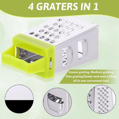 6 Pcs Mini Cheese Grater Stainless Steel Box Grater Fine Coarse Handheld Slicer with 4 Sides Small Box Food Shredder Safe Zester for Kitchen Cheese Garlic Ginger Vegetable Potatoes