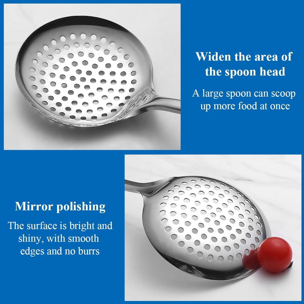 Kitchen Skimmer Slotted Spoons for Straining 2 pcs 13", Stainless Steel Kitchen Spider Strainer Ladle Spoon for Straining Pasta/Cooking/Frying/Noodle, Metal Kitchen Utensils Pasta Spoon