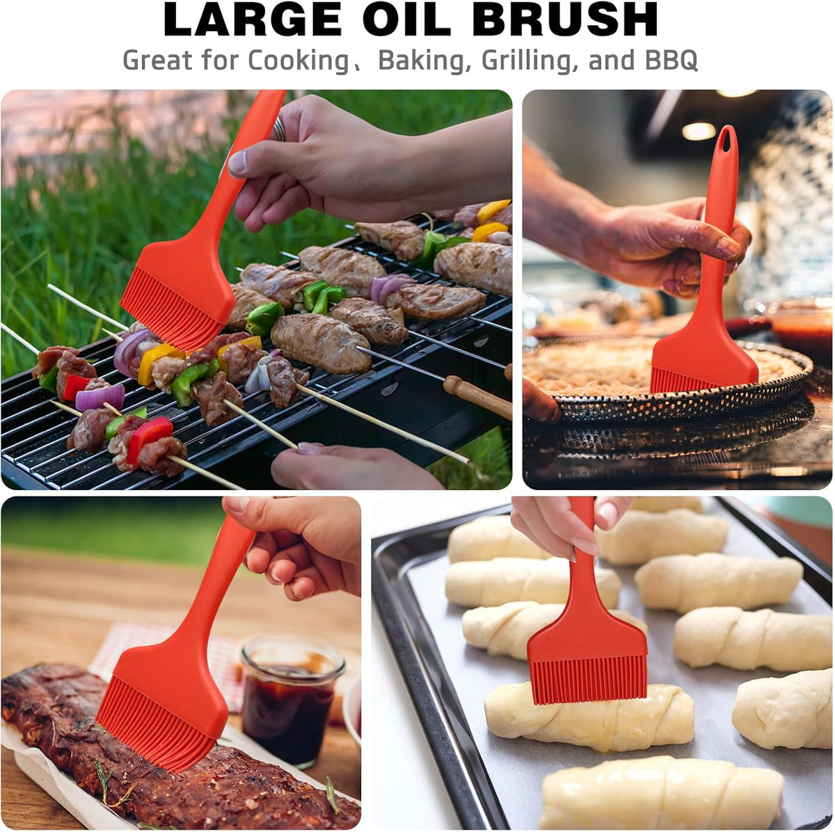 Silicone Basting Brush, Large BBQ Pastry Brush for Cooking, Extra Wide Basting Brush for Grilling Cooking Baking, Kitchen Brush Heat Resistant BBQ Food Brush for Sauce Butter Oil Marinades(Red)