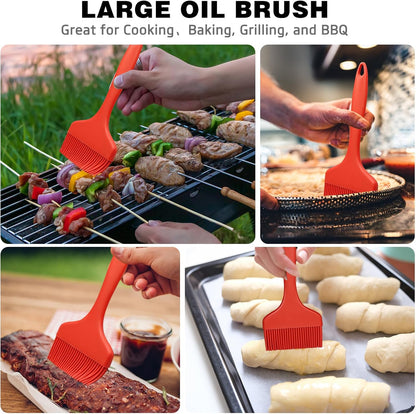Silicone Basting Brush, Large BBQ Pastry Brush for Cooking, Extra Wide Basting Brush for Grilling Cooking Baking, Kitchen Brush Heat Resistant BBQ Food Brush for Sauce Butter Oil Marinades(Red)