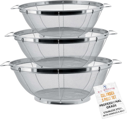 Set of 3 Stainless Steel Colander Strainers Net Baskets