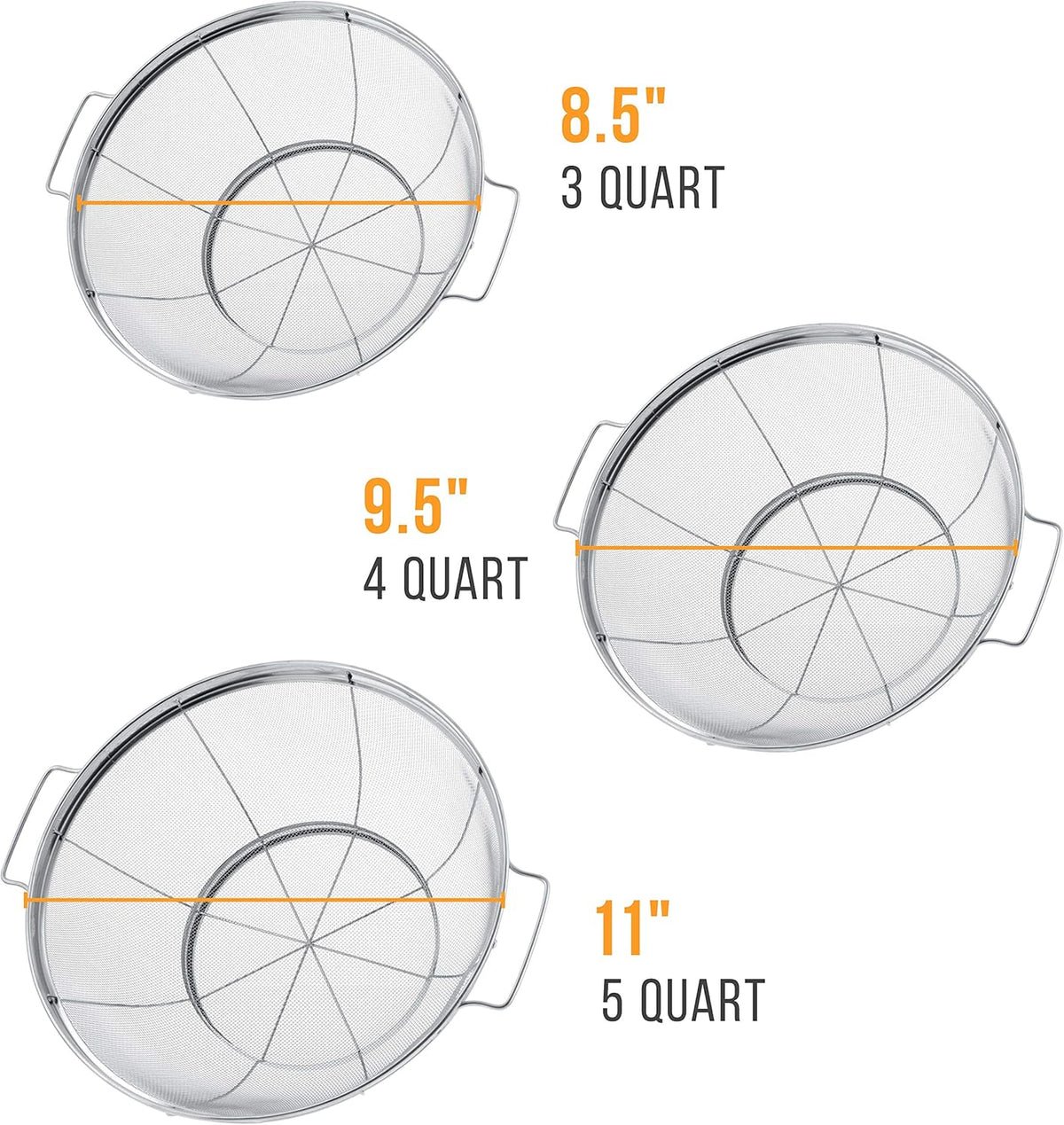Set of 3 Stainless Steel Colander Strainers Net Baskets