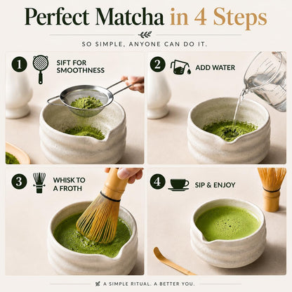 ® MATCHA WHISK SET PREMIUM 11pcs - Professional Matcha Kit Set with Matcha Bowl, Matcha Whisk, Milk Frother, Spoon, Sifter, Scoop, Stand, Cup, Tea Mat, Cloth - Matcha Bowl Set