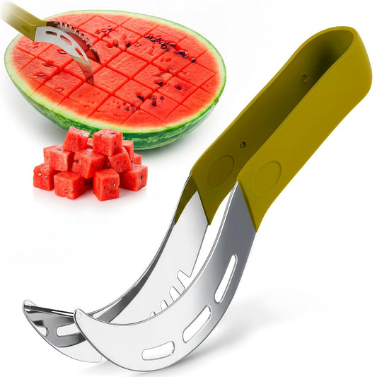 2-in-1 Watermelon Slicer Cutter Tool, Stainless Steel, Cubes & Slices | Watermelon Cutter Slicer Tool; Fast Clean Cuts; Dishwasher Safe; for Cutting & Serving; for BBQ, Picnic, Camping & Snack Prep