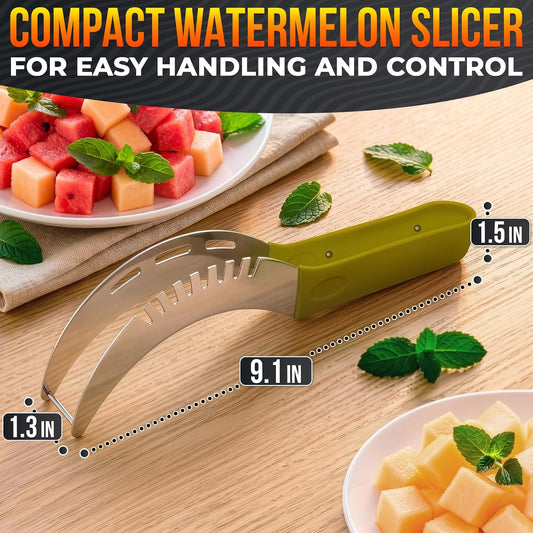 2-in-1 Watermelon Slicer Cutter Tool, Stainless Steel, Cubes & Slices | Watermelon Cutter Slicer Tool; Fast Clean Cuts; Dishwasher Safe; for Cutting & Serving; for BBQ, Picnic, Camping & Snack Prep
