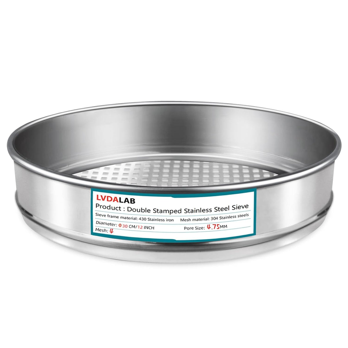 12" (30cm) 304 Stainless Steel Lab Sieve, 100 Mesh (0.15mm) Screen Sifter - Colors B