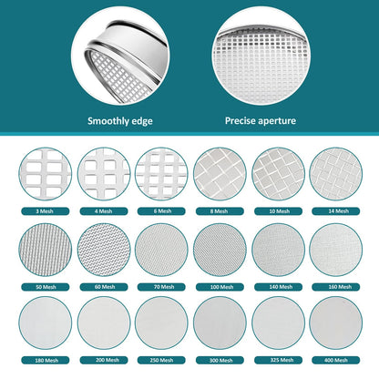 12" (30cm) 304 Stainless Steel Lab Sieve, 100 Mesh (0.15mm) Screen Sifter - Colors B