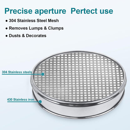 12" (30cm) 304 Stainless Steel Lab Sieve, 100 Mesh (0.15mm) Screen Sifter - Colors B